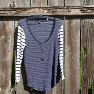 J.CREW Henley Shirt Striped Blue Cream Modal Ribbed Small